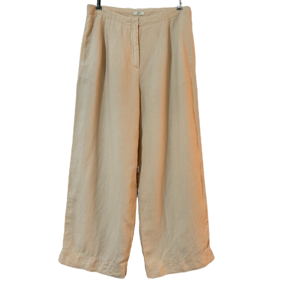 100% Linen Wide Leg Fully Lined J. Jill Light Khaki Tan Trousers Waist 31”